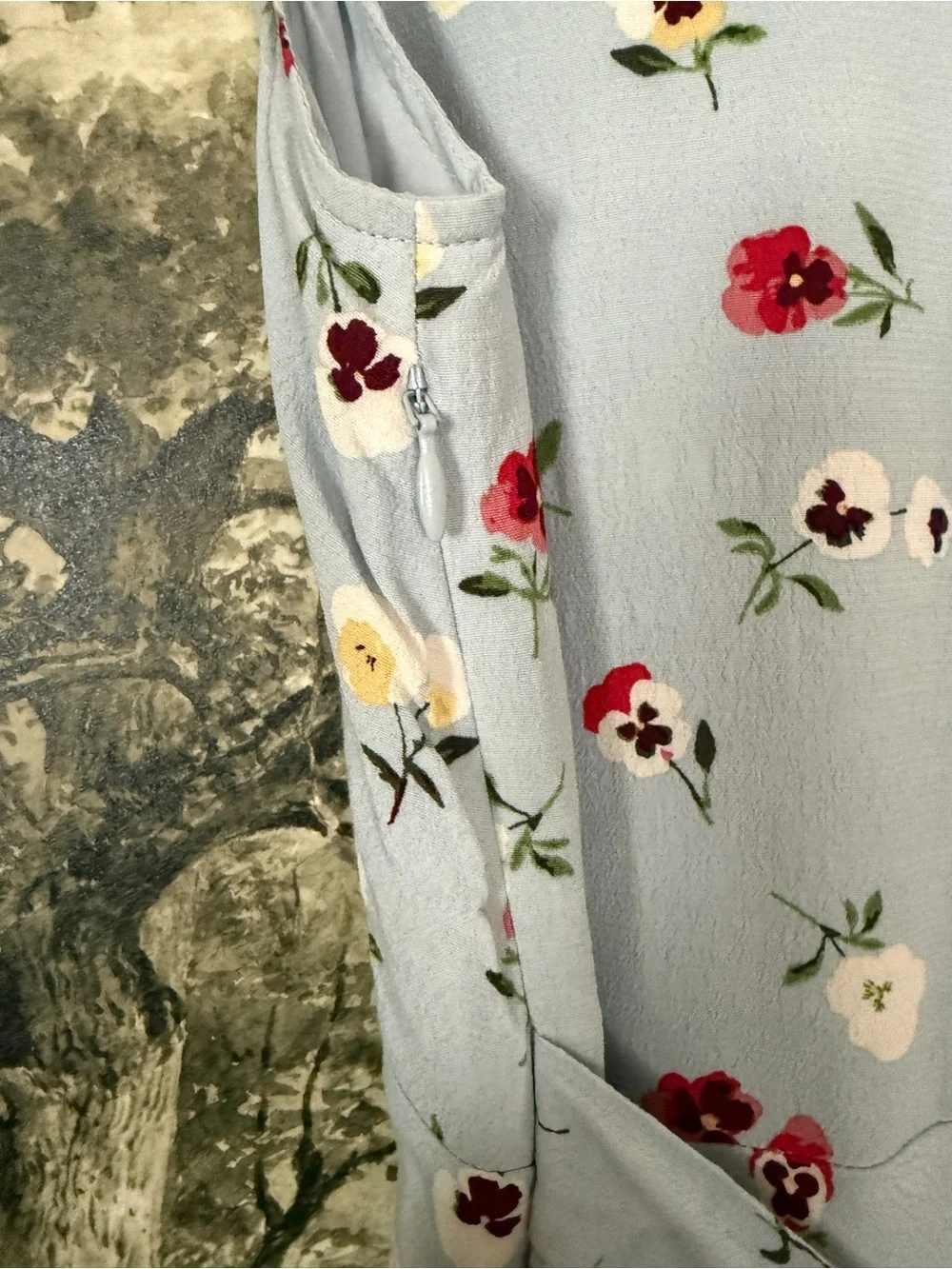 GAP / Doen Light Blue Floral Wrap Dress with Pink Trim - Picture 5 of 5